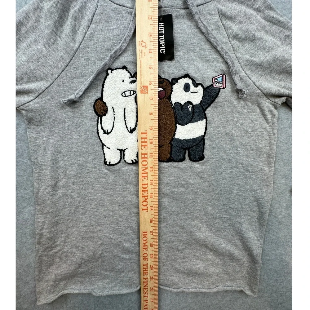 Hot Topic We Bare Bears Chenille Patch Hoodie Gray Cartoon Network SM NWT